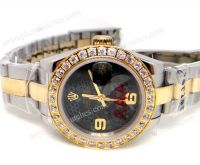 Copy Rolex Datejust 2-Tone Gold Black Flower Diamond Ladies Watch 